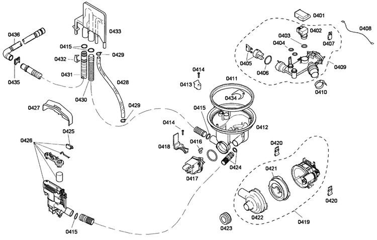 Pump Assy Diagram and Parts List for SHE42L12UC 53 Bosch Dishwasher