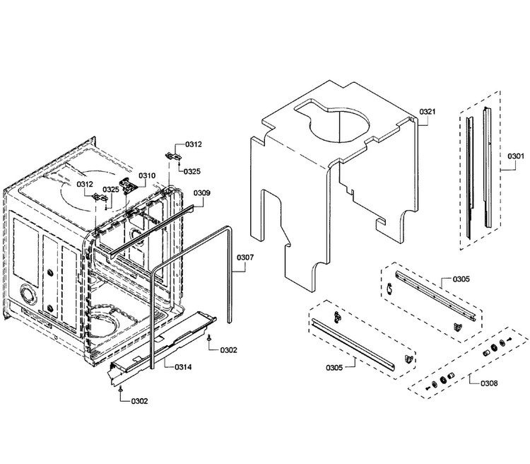 Cabinet Diagram and Parts List for SHV53T53UC 01 Bosch Dishwasher