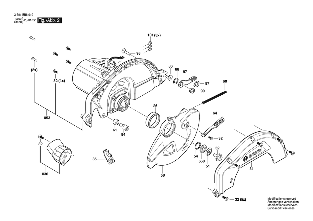 Section 2 Diagram and Parts List for 3601EB6010  Bosch Circular Saw