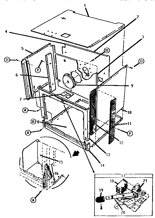Oven Body Assembly, Front View Diagram and Parts List for ESC30CVB-01  Thermador Range