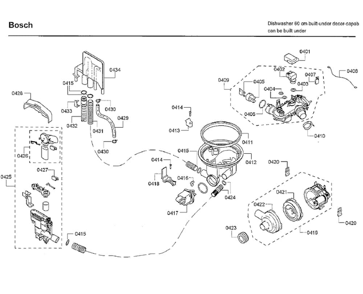 Pump Diagram and Parts List for SHE66C02UC 48 Bosch Dishwasher