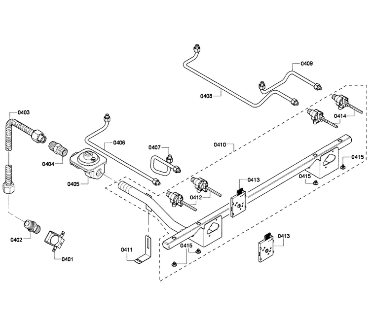 Manifold Diagram and Parts List for PRD304GHC 04 Thermador Range
