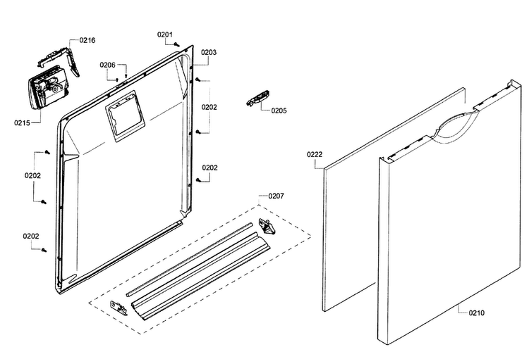 Door Assy Diagram and Parts List for SHE3AR76UC 14 Bosch Dishwasher