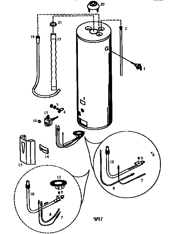 50 Gallon Diagram and Parts List for 153338160  Kenmore Water Heater
