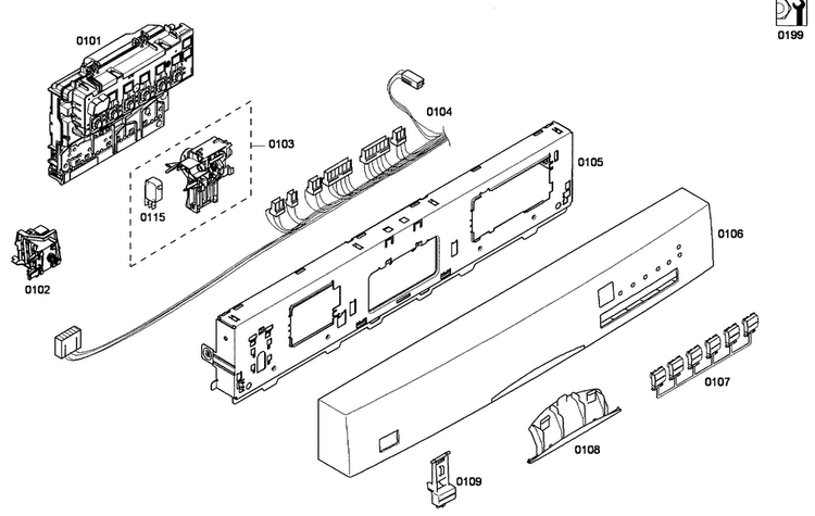 Control Panel Diagram and Parts List for SHE43F12UC 59 Bosch Dishwasher