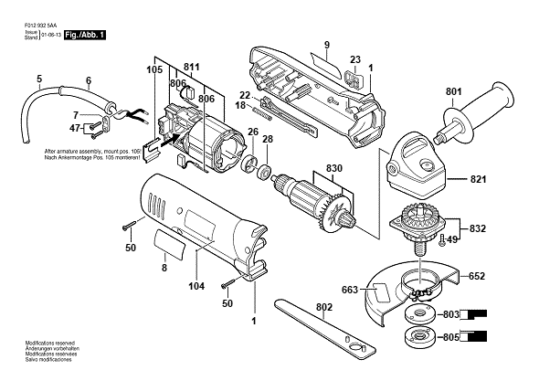 Bosch 9325 (F012932500) Diagram and Parts List for 9325 F012932500 Bosch Angle Grinder