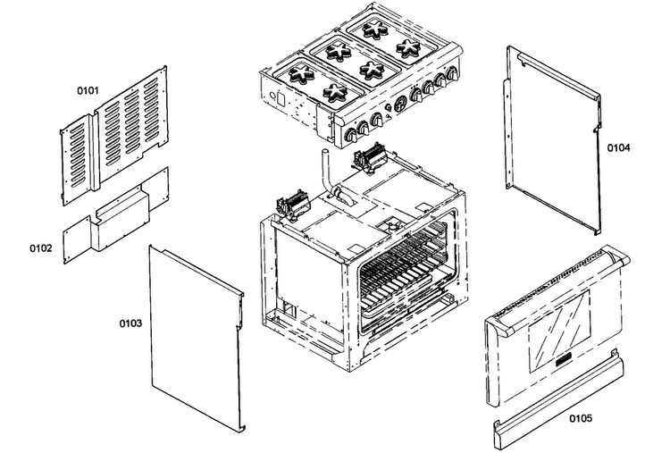 Outside Parts Diagram and Parts List for PRD366EG02  Thermador Range