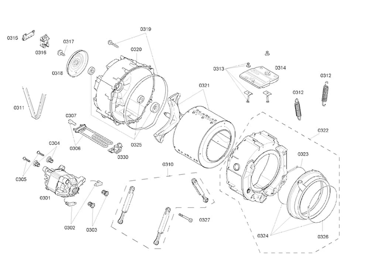 Drum Assy Diagram and Parts List for WAS24460UC 20 Bosch Washer