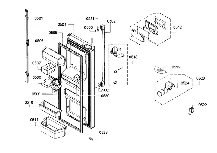 Frdige Door 1 Diagram and Parts List for B26FT70SNS 03 Bosch Refrigerator
