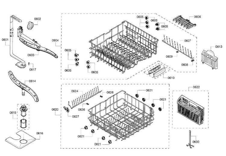 Rack Assy Diagram and Parts List for SHE55RF5UC 63 Bosch Dishwasher