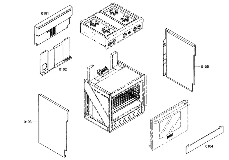 Outside Parts Diagram and Parts List for PRL304EH02  Thermador Range