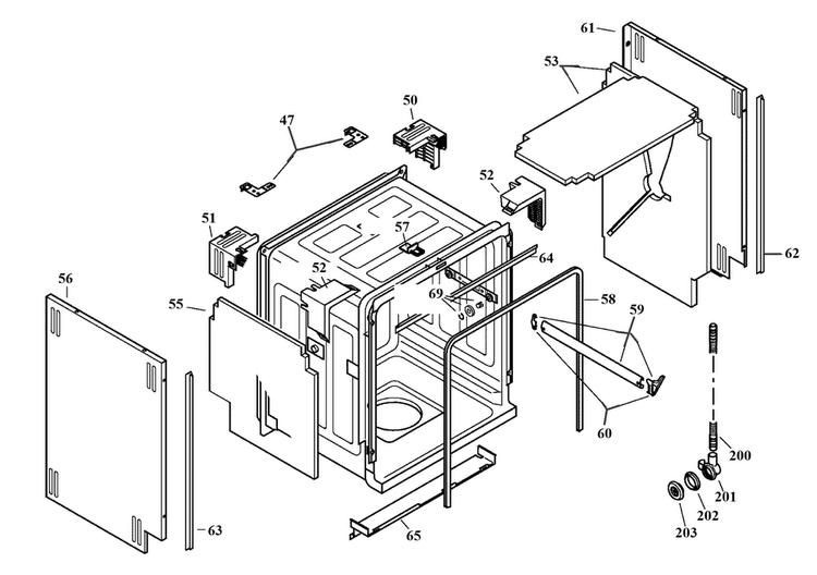 Frame & Cavity Diagram and Parts List for SHU5302UC 12 Bosch Dishwasher