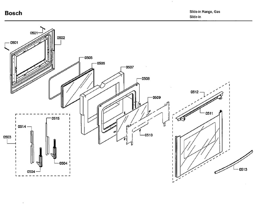 Door Diagram and Parts List for HDI7132U 05 Bosch Range
