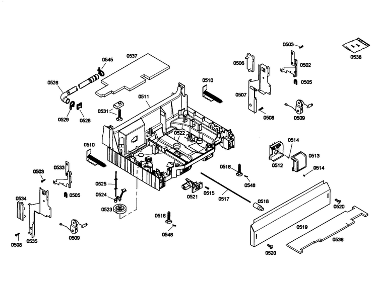 Base Diagram and Parts List for SHE43F15UC 60 Bosch Dishwasher