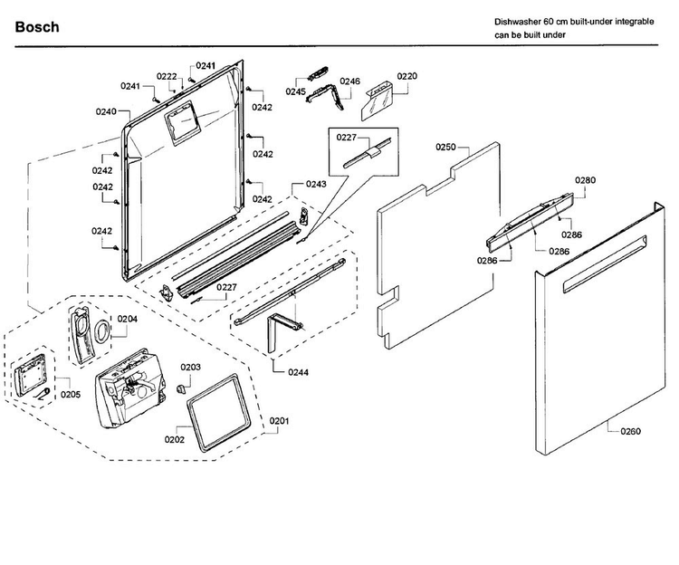 Door Diagram and Parts List for SHP65T56UC 02 Bosch Dishwasher
