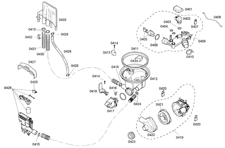 Pump Diagram and Parts List for SHE44C05UC 40 Bosch Dishwasher