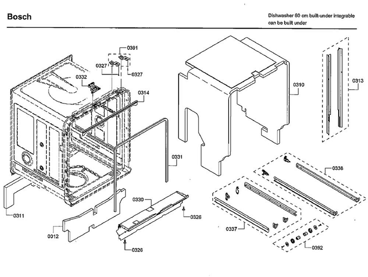 Cabinet Diagram and Parts List for SHP65TL6UC 02 Bosch Dishwasher