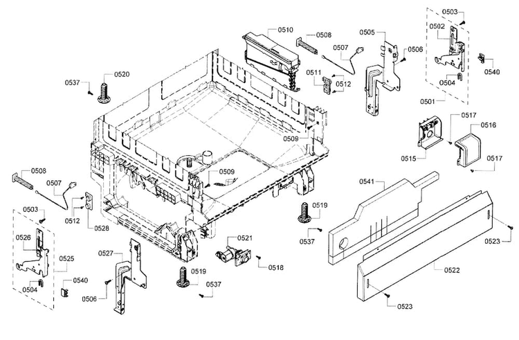 Base Diagram and Parts List for SHE3AR75UC 21 Bosch Dishwasher