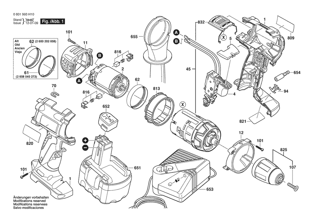 Section 1 Diagram and Parts List for 0601994H10  Bosch Hammer Drill