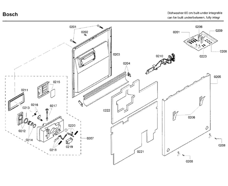 Door Asy Diagram and Parts List for SHV68P03UC 58 Bosch Dishwasher