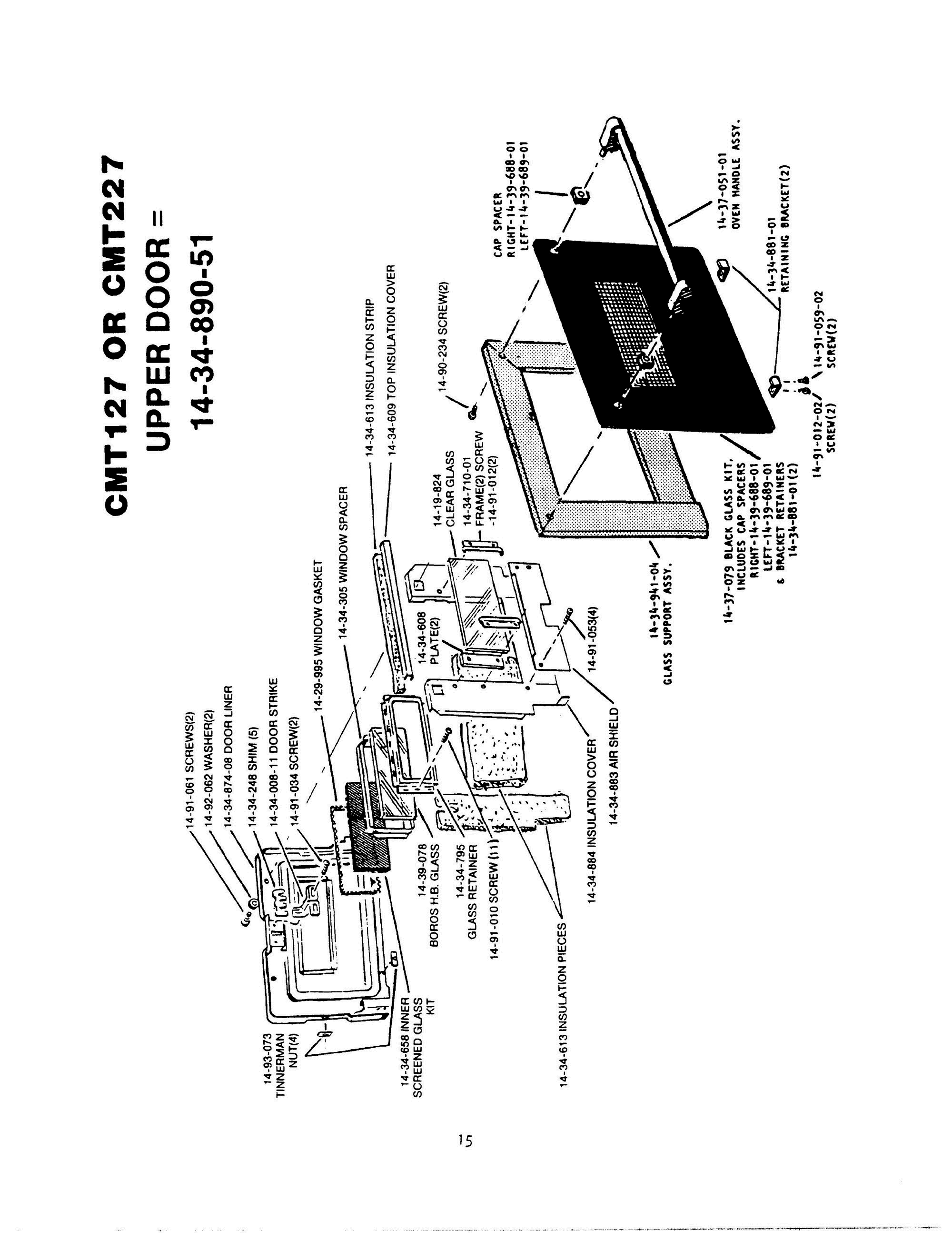 16 - UPPER DOOR Diagram and Parts List for CMT-127  Bosch 