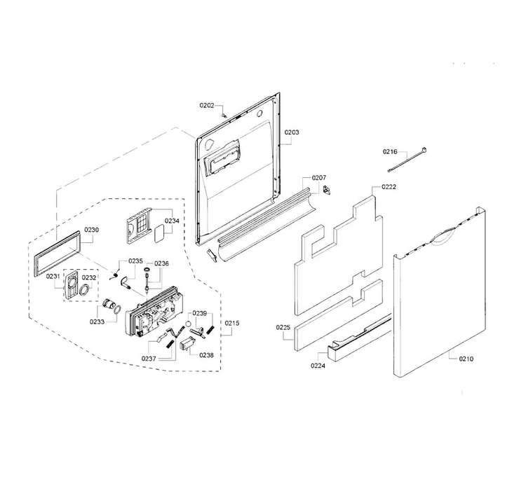 Door Assy Diagram and Parts List for SHE55RF5UC 69 Bosch Dishwasher