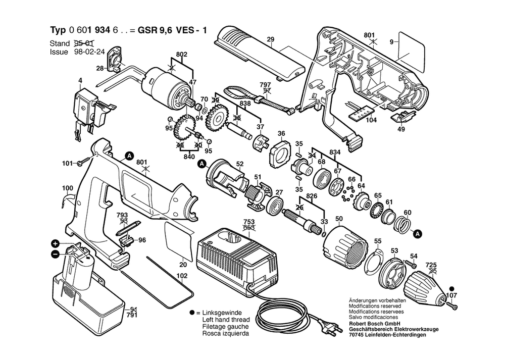 Section 1 Diagram and Parts List for 0601934627  Bosch Drill