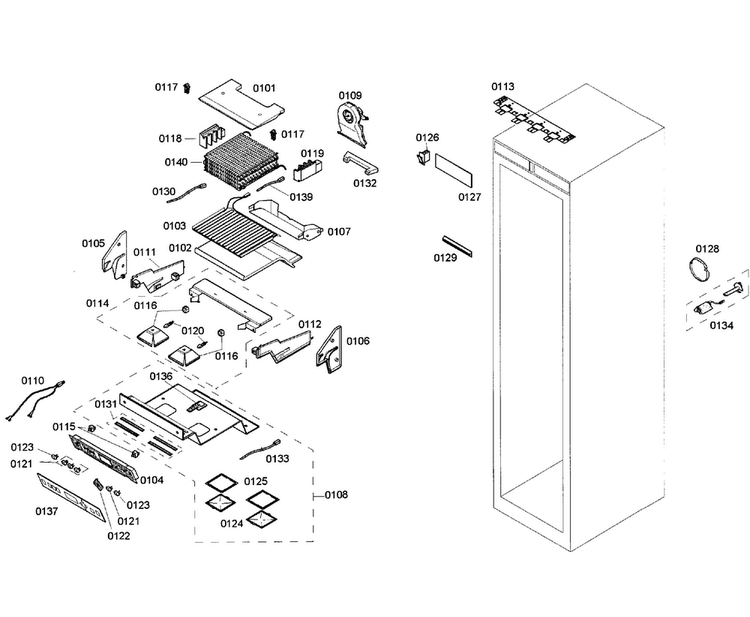 Cabinet Parts Diagram and Parts List for T18ID80NLP 15 Thermador Freezer