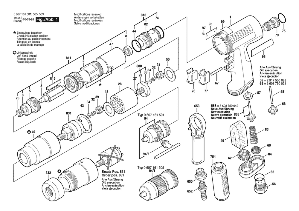 Section 1 Diagram and Parts List for 0607161509  Bosch Drill