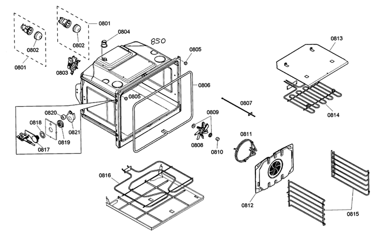 Oven Assy Diagram and Parts List for HBL5720UC 02 Bosch Microwave