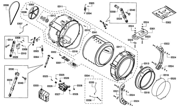 Drum Assy Diagram and Parts List for WFVC540SUC 19 Bosch Washer
