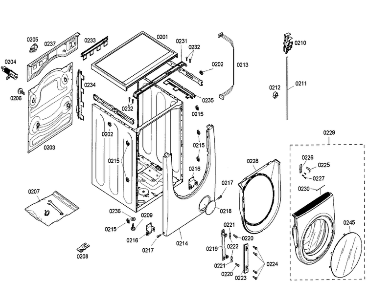 Cabinet Diagram and Parts List for WFMC6401UC 03 Bosch Washer