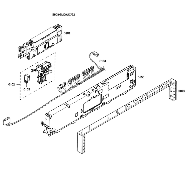 Control Panel Diagram and Parts List for SHX98M09UC 52 Bosch Dishwasher