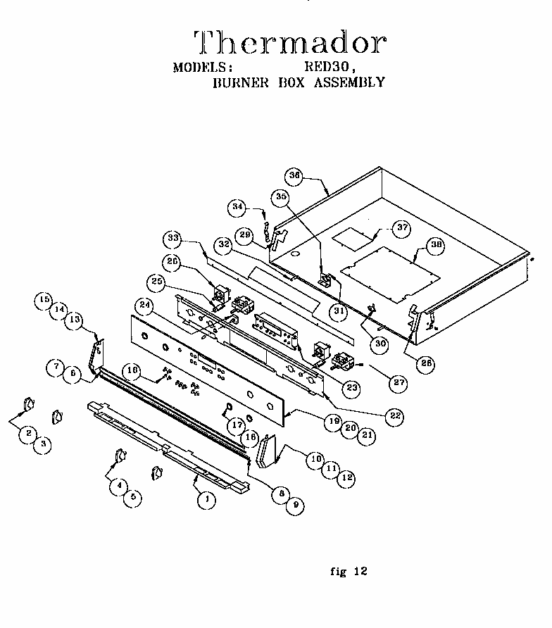 Burner Box Assembly Diagram and Parts List for RED30VQRS 9708 & UP Thermador Range