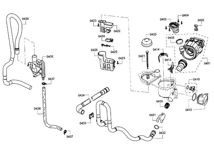 Pump & Pipe Assy Diagram and Parts List for SHX3AR55UC 12 Bosch Dishwasher