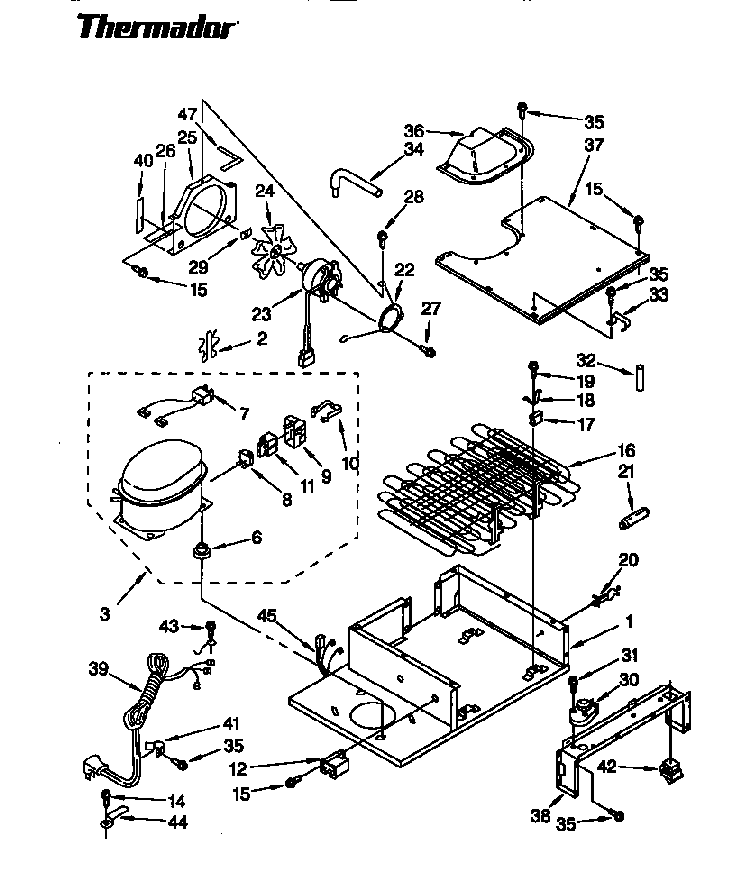 Upper Unit Diagram and Parts List for TSS36DAW-06  Thermador Refrigerator