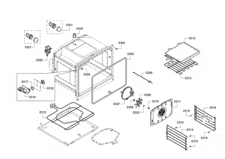 Cavity Assy Diagram and Parts List for HBN5450UC 08 Bosch Wall Oven