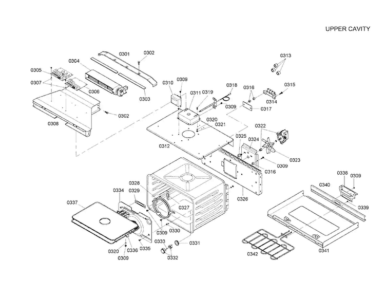 Upper Cavity Diagram and Parts List for HBL5055AUC 01 Bosch Wall Oven