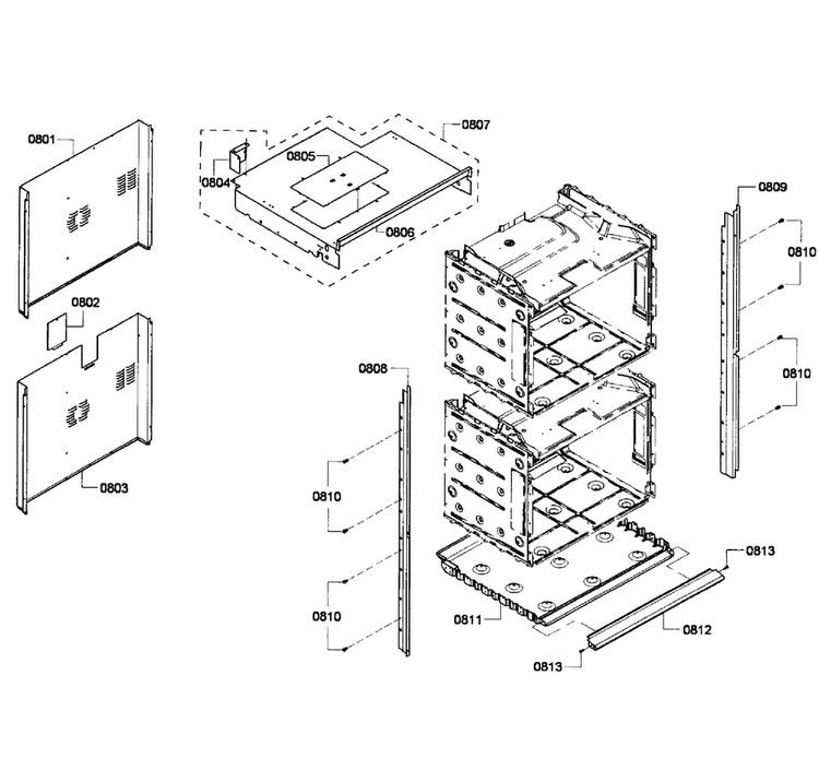 Cabinet Diagram and Parts List for HBL5650UC 06 Bosch Wall Oven