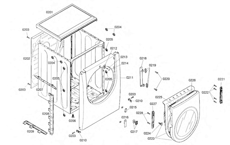 Cabinet Parts Diagram and Parts List for WTMC3321US 05 Bosch Dryer