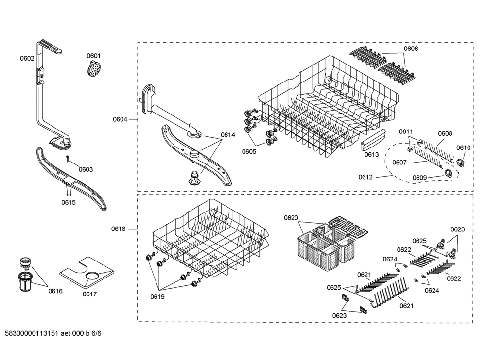 Diagram 6 Diagram and Parts List for SHX46A06UC-26  Bosch Dishwasher