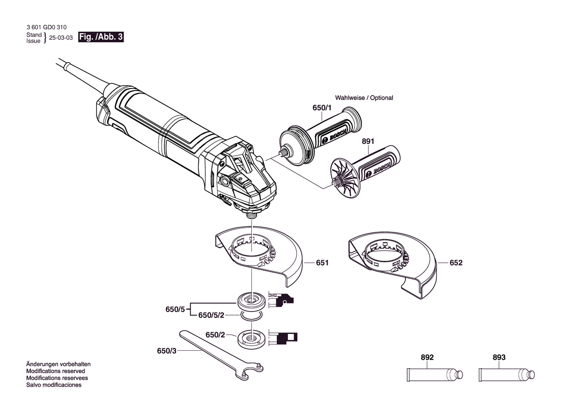 Figure 17 Diagram and Parts List for 3601GD0310 GWS14-50 Bosch Angle Grinder