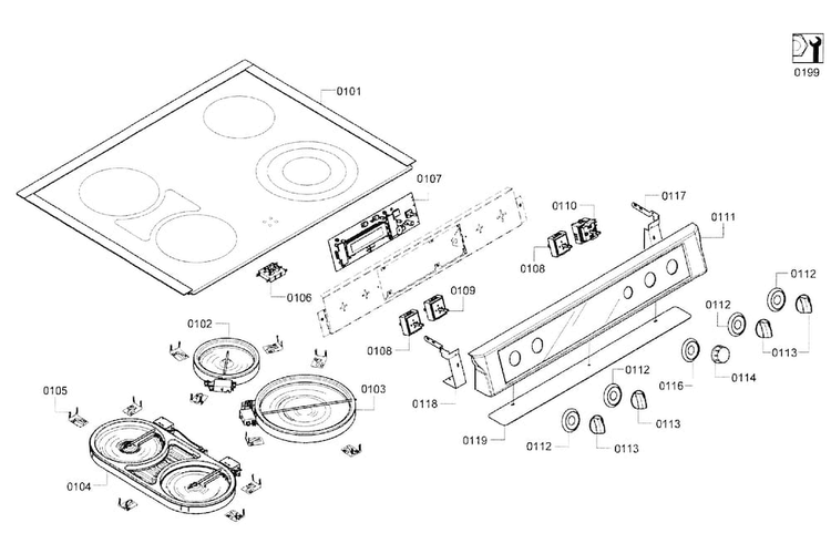 Cooktop Diagram and Parts List for HEI7052U 09 Bosch Range