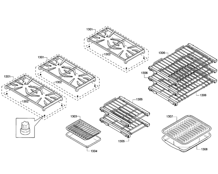 Grates/shelfs Diagram and Parts List for PRD486GDHC 03 Thermador Range