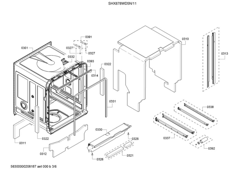 Tub/Trim Diagram and Parts List for SHX878WD5N 11 Bosch Dishwasher