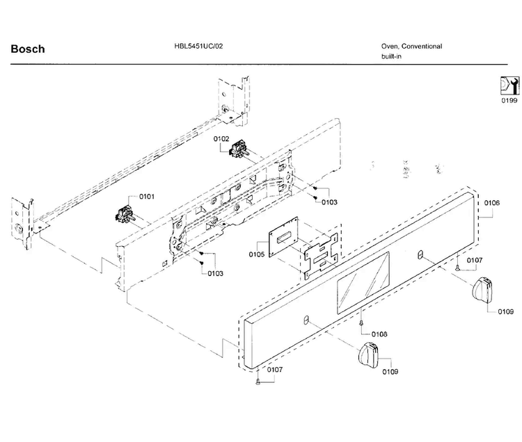Control Panel Diagram and Parts List for HBL5451UC 02 Bosch Wall Oven