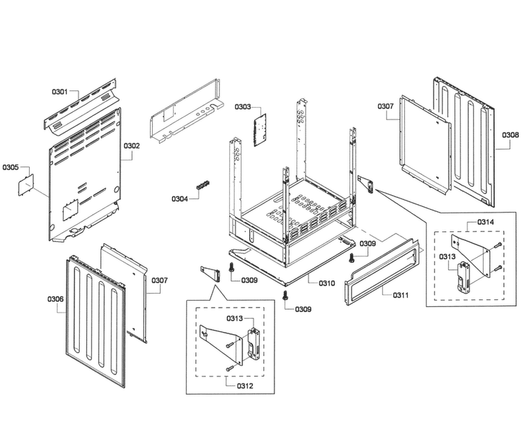 Cabinet Assy Diagram and Parts List for HES7282U 04 Bosch Range