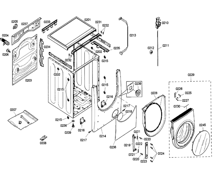 Cabinet Diagram and Parts List for WFMC220RUC 15 Bosch Washer
