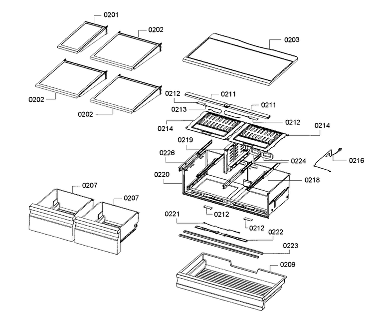 Drawer Asy Diagram and Parts List for B26FT70SNS 06 Bosch Refrigerator