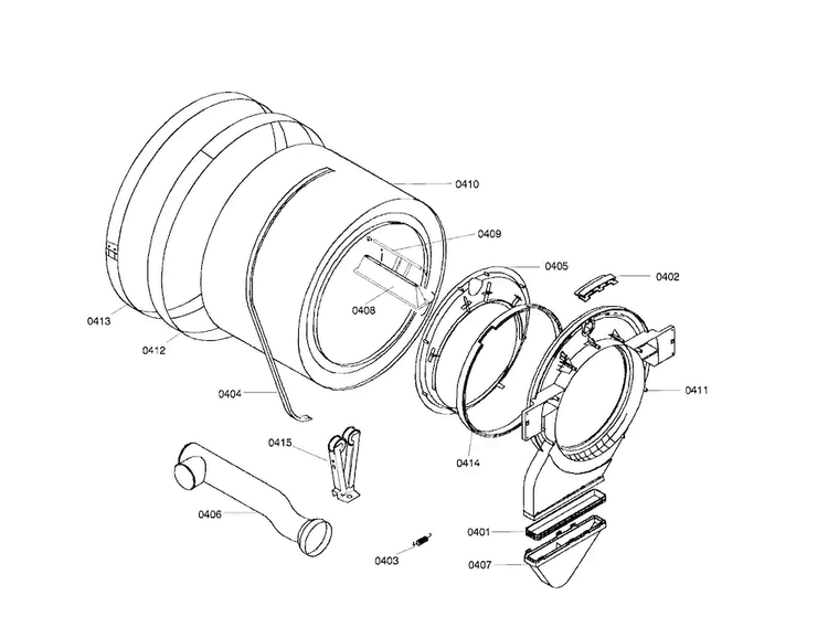 Drum Assembly Diagram and Parts List for WTA4400US 01 Bosch Dryer